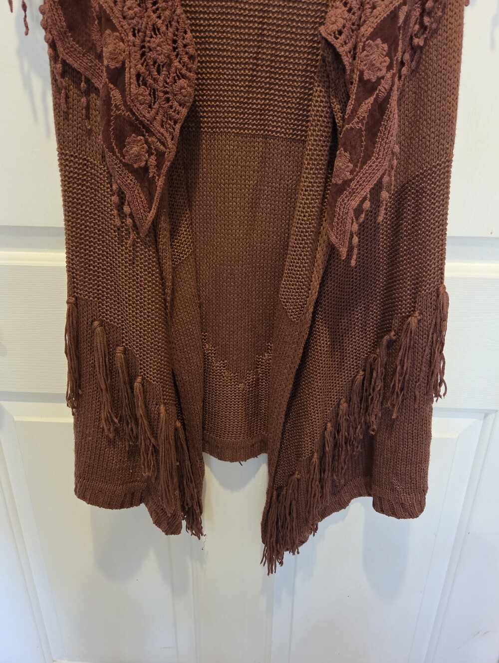 Double Zero Boho Lace Fringe Cardigan Maroon Size M - Picture 8 of 12